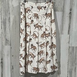 H&M Crowned Monkey Pleated Midi Skirt Size 12